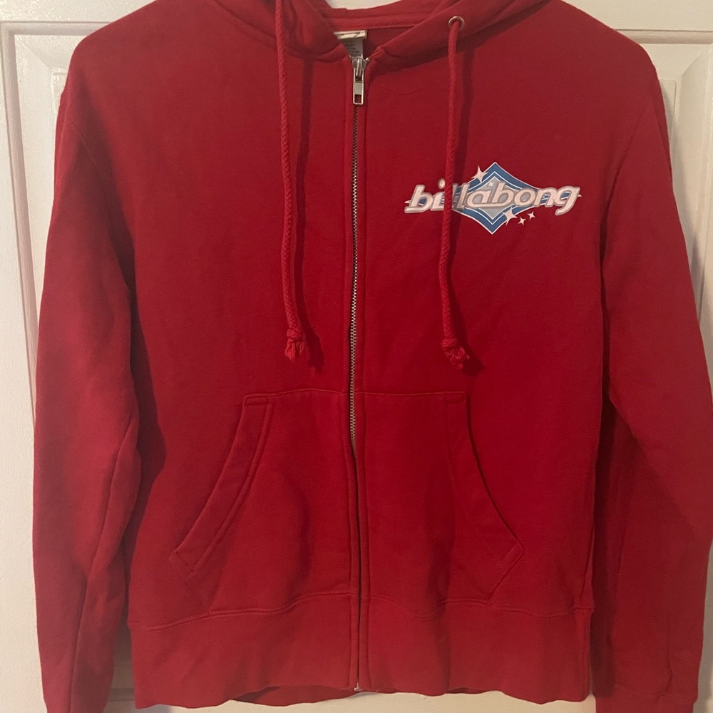 Billabong Red Zip up sweatshirt Hoodie Size Small vintage skater
